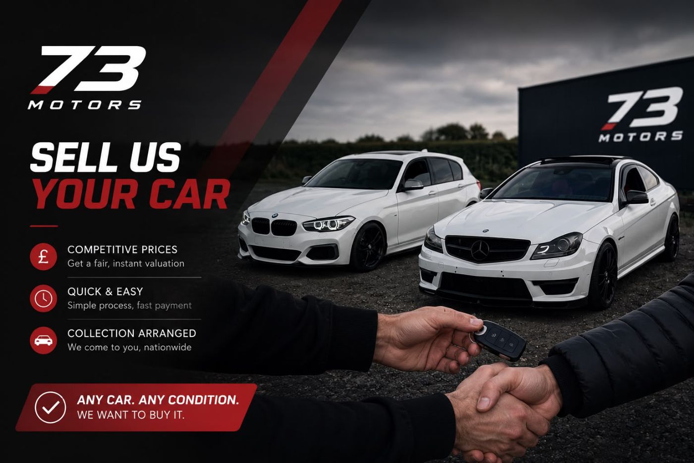 Sell us your car. Competitive prices, quick and easy, collection arranged nationwide.